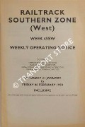 Book cover of Weekly Operating Notice containing Temporary Speed Restrictions, Engineering Arrangements, Signalling & Permanent Way Alterations, General Instructions and Notices, 31 January to 6 February 1998 by Railtrack Southern (West)